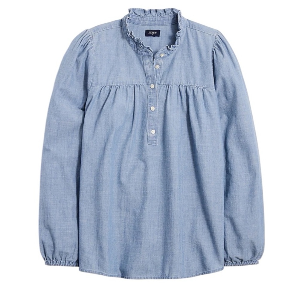 NWT J. Crew Factory Women’s Chambray Ruffleneck Tunic Top Classic All Season